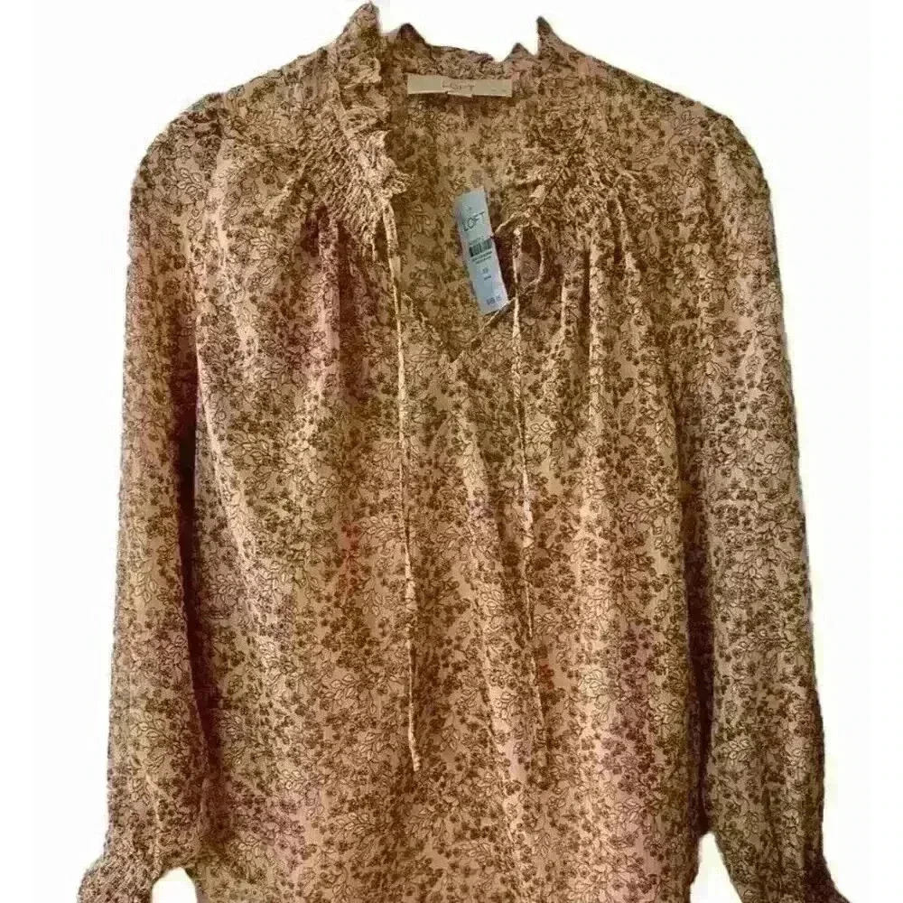 NEW Ann Taylor Loft Womens Petite Small Floral Ruffle Blouse w/Camisole